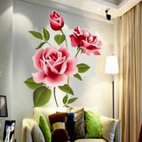 Romantic Love 3D Rose Flower Blossom Wall Stickers Furnishings  Living Room TV Decoration Wall Sticker Home Decor Decal Art