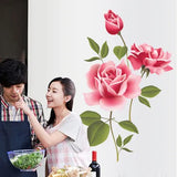 Romantic Love 3D Rose Flower Blossom Wall Stickers Furnishings  Living Room TV Decoration Wall Sticker Home Decor Decal Art