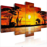 Angel's Art 5pcs/Set Unframed African Animal Landscape Elephant Giraffe HD Print Modern Home Decoration Canvas Oil Painting