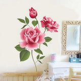 Romantic Love 3D Rose Flower Blossom Wall Stickers Furnishings  Living Room TV Decoration Wall Sticker Home Decor Decal Art