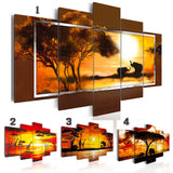 Angel's Art 5pcs/Set Unframed African Animal Landscape Elephant Giraffe HD Print Modern Home Decoration Canvas Oil Painting