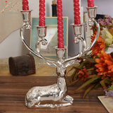 IMUWEN Shiny Silver Finish Metal Reindeer Shape Candle Holder 5-Arms Decorative Candlestick Zinc Alloy Candle Stand Candelabra