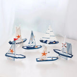 Mediterranean Wooden Model Ships Micro Landscape Sailing Fishing Boat Garden Miniature Figurines DIY Nautical Home Decoration