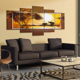 Angel's Art 5pcs/Set Unframed African Animal Landscape Elephant Giraffe HD Print Modern Home Decoration Canvas Oil Painting