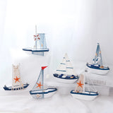 Mediterranean Wooden Model Ships Micro Landscape Sailing Fishing Boat Garden Miniature Figurines DIY Nautical Home Decoration