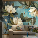 High Quality Deep Texture  3D White Lotus Retro Style Oil Painting Murals Home Decor Wallpaper Living Room Background Wall Paper