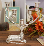 IMUWEN Shiny Silver Finish Metal Reindeer Shape Candle Holder 5-Arms Decorative Candlestick Zinc Alloy Candle Stand Candelabra