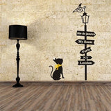 Lovely cat under the street light vinyl wall stickers DIY home decoration Cartoon wall stickers for kids room wallpaper