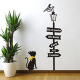 Lovely cat under the street light vinyl wall stickers DIY home decoration Cartoon wall stickers for kids room wallpaper