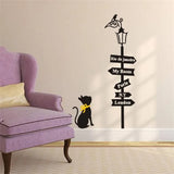 Lovely cat under the street light vinyl wall stickers DIY home decoration Cartoon wall stickers for kids room wallpaper